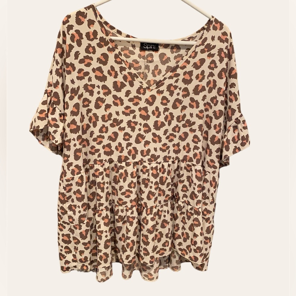 Short Sleeve Animal Print Top Size 2X